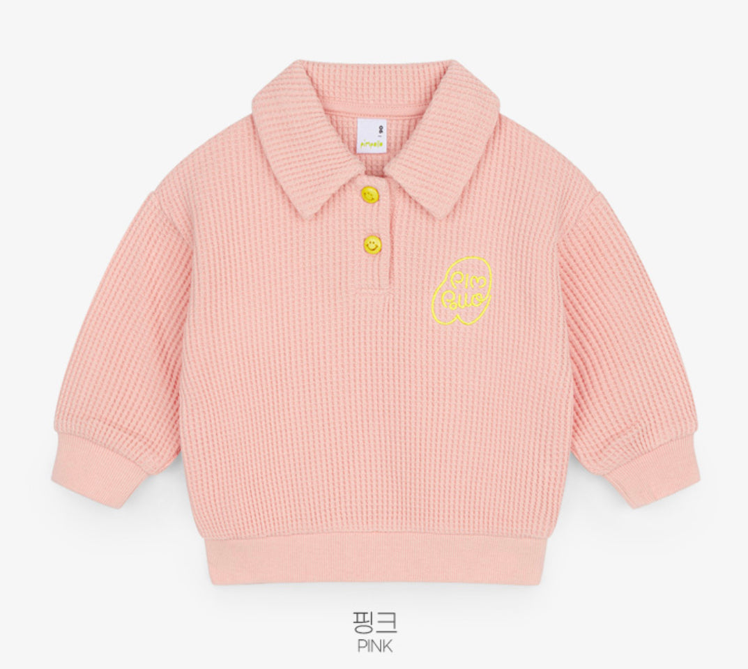 Dean Waffle Collar T-shirt - Beige / Pink