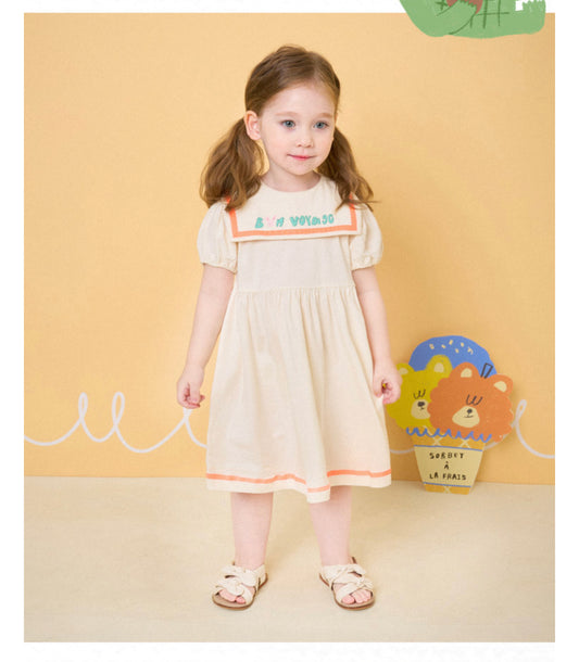 Cute Rabbit Sailor Dress - Ivory / Orange
