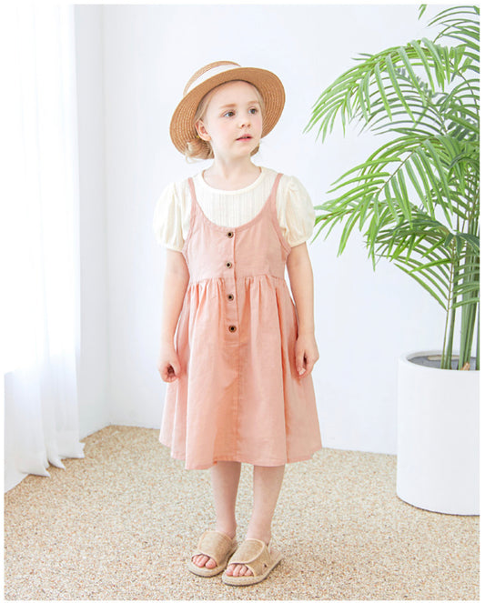 Summer Linen Dress - Pink / Beige