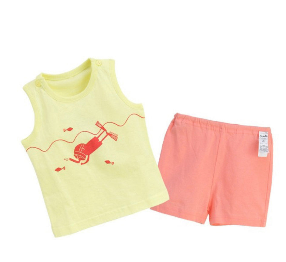 Sleeveless pajama set - mint/orange/pink