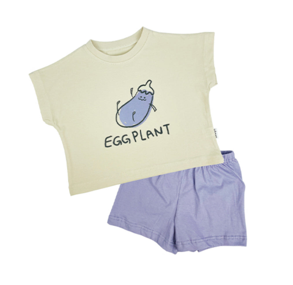 Vegetable Short Sleeve Shorts Set - Green/Lavender