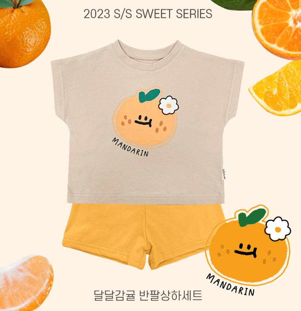 Sweet Orange Short Sleeve Shorts Set
