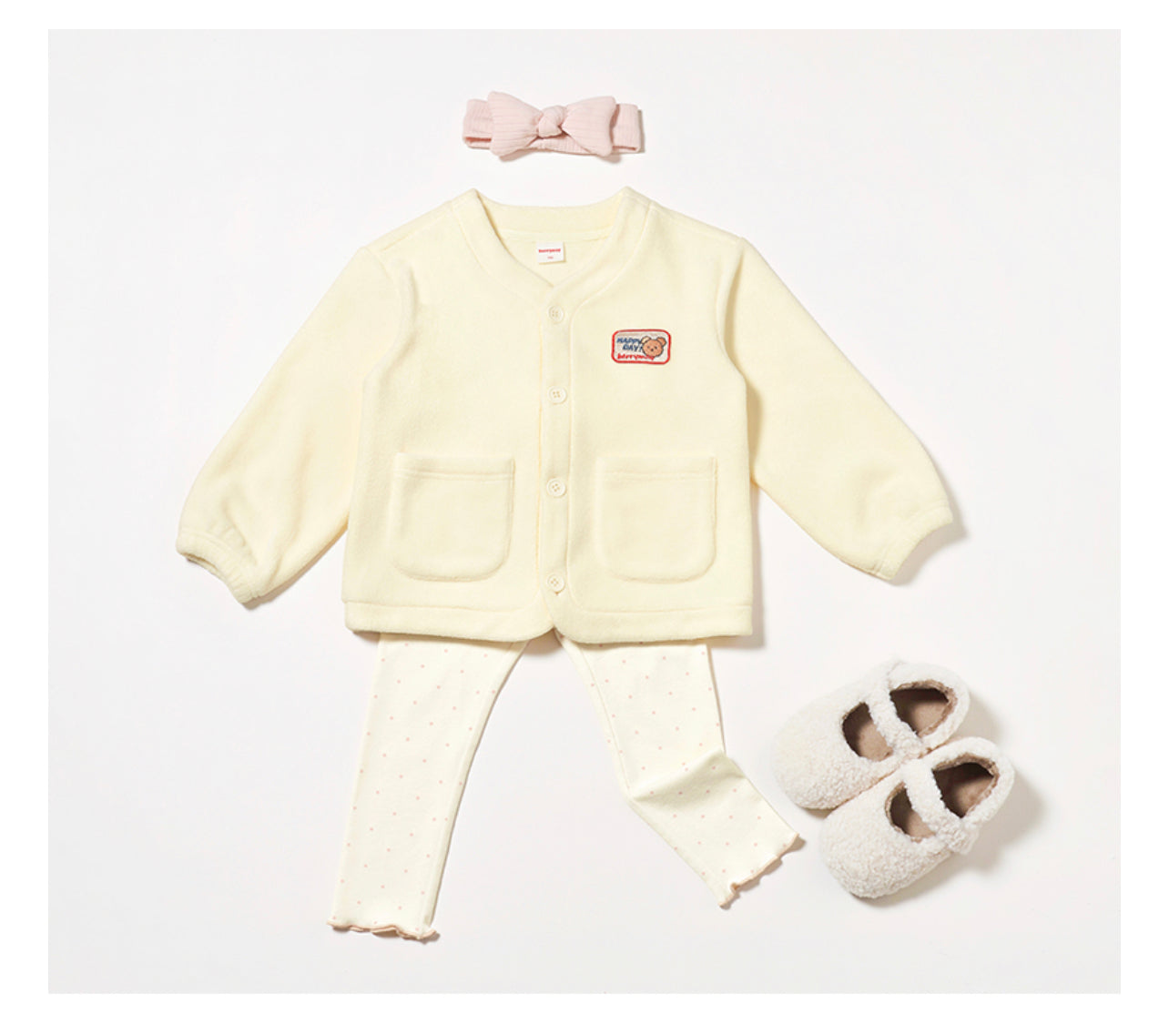 Preschool Fleece Cardigan - Cream / Pink