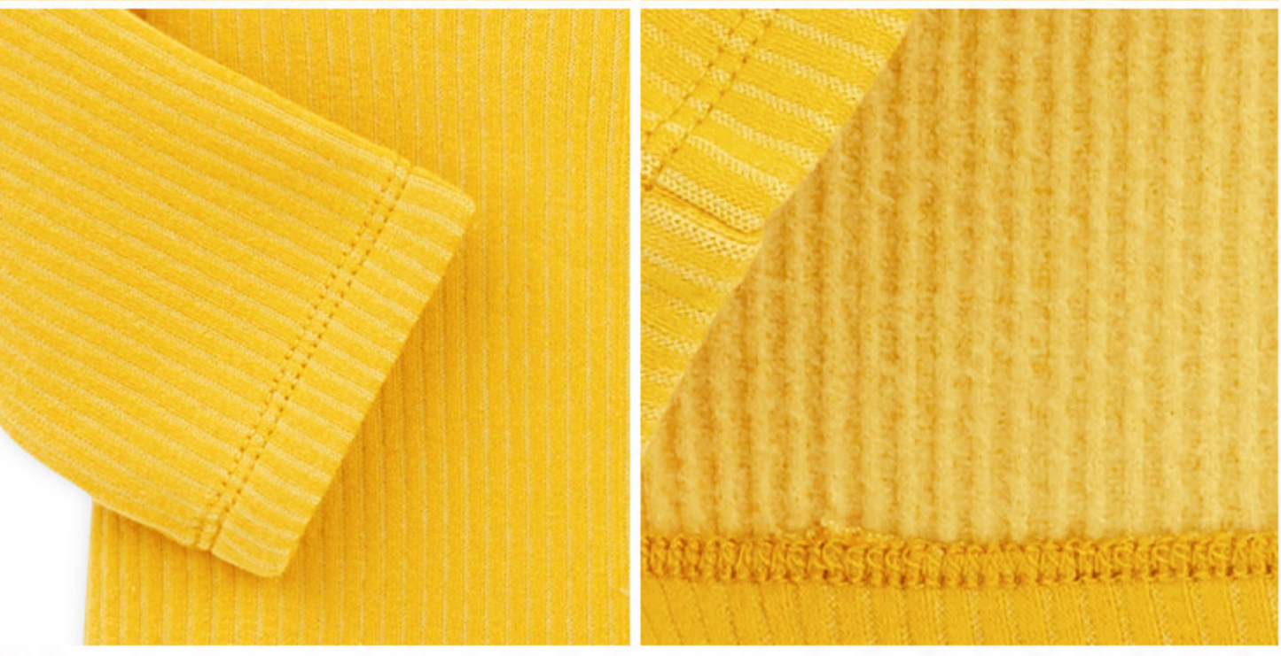 Acorn Embroidered Fleece Long Sleeve T-Shirt - Mustard